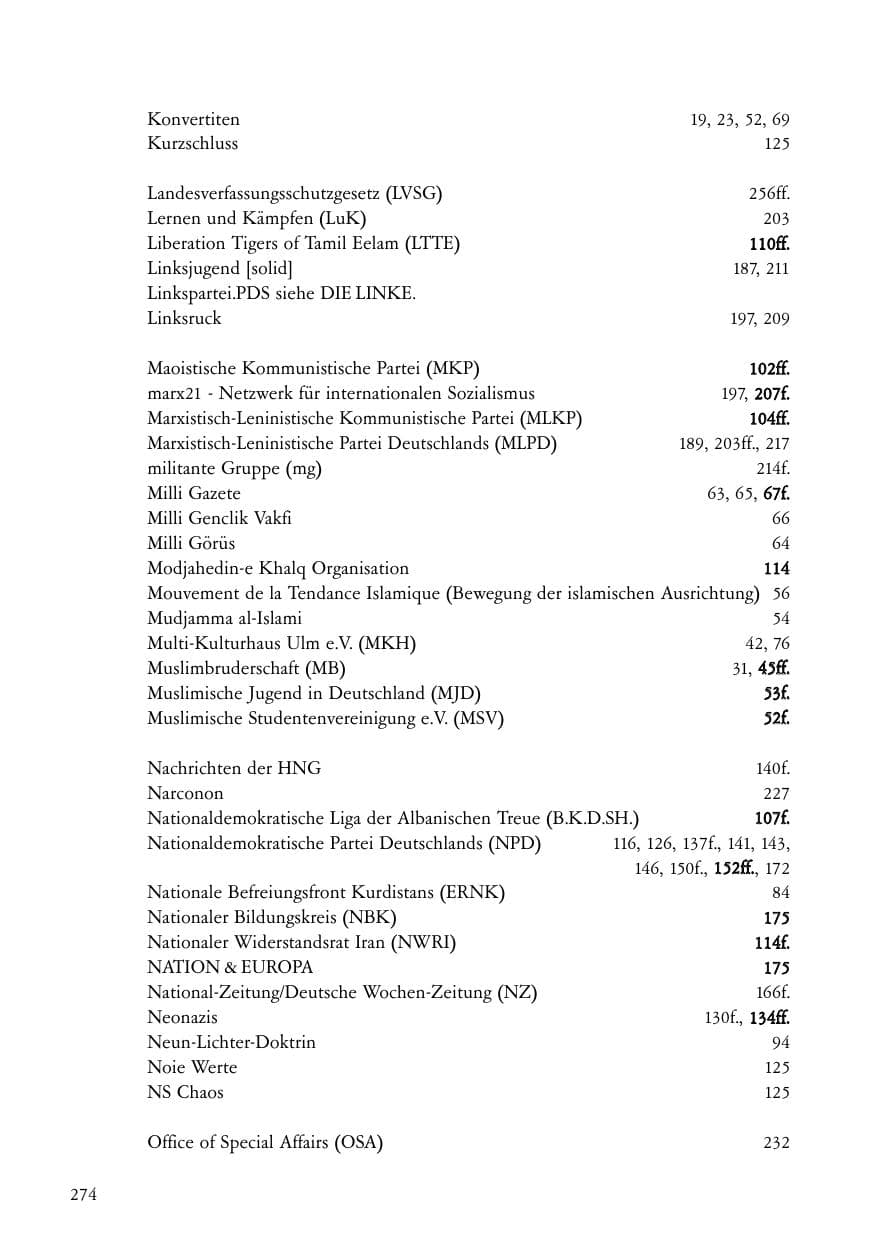 Seite 275 des Verfassungsschutzbericht 2007 Baden-Württemberg