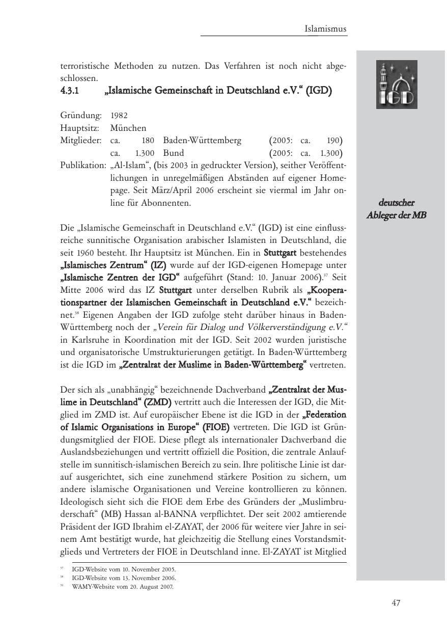 Seite 48 des Verfassungsschutzbericht 2007 Baden-Württemberg