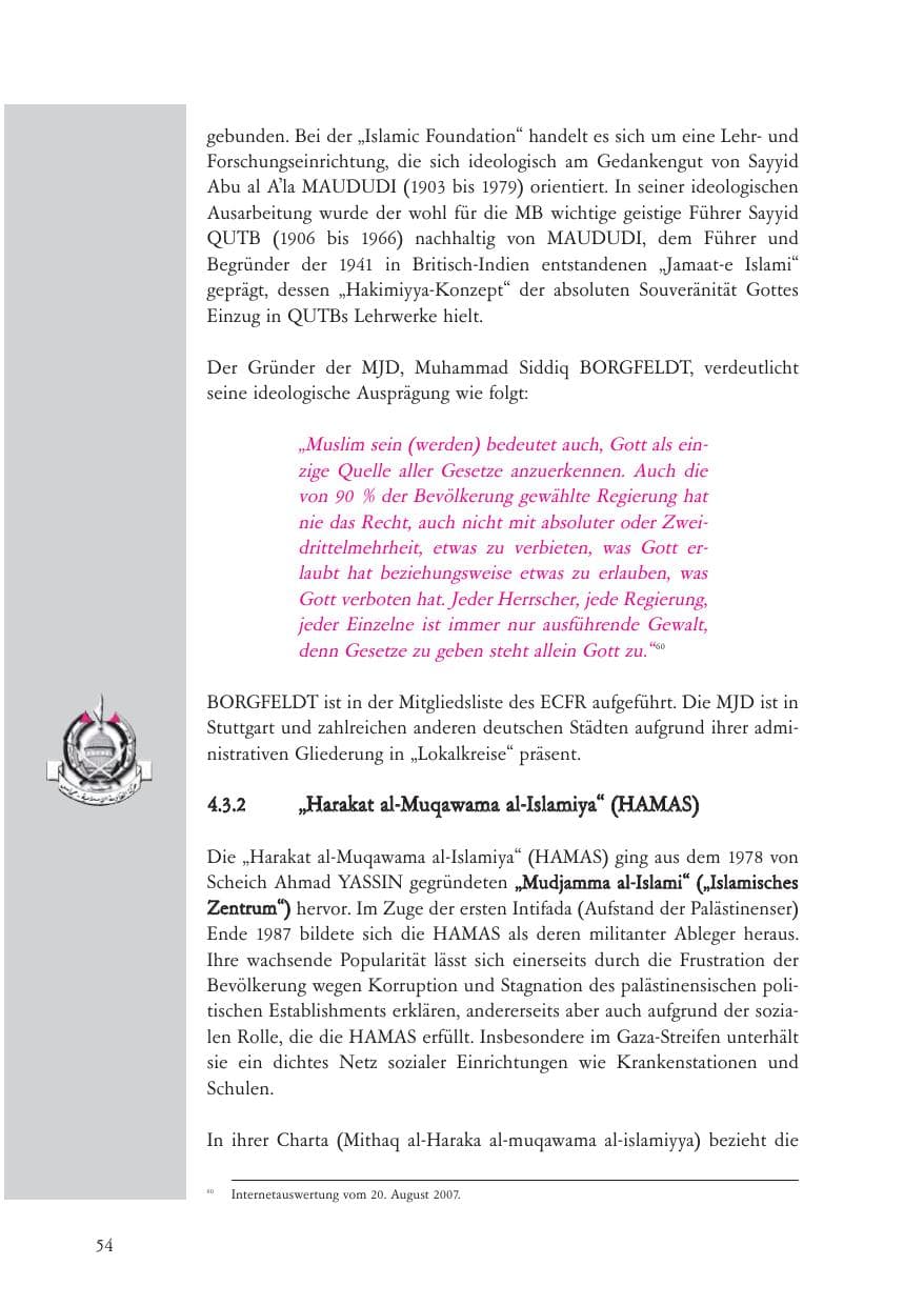 Seite 55 des Verfassungsschutzbericht 2007 Baden-Württemberg