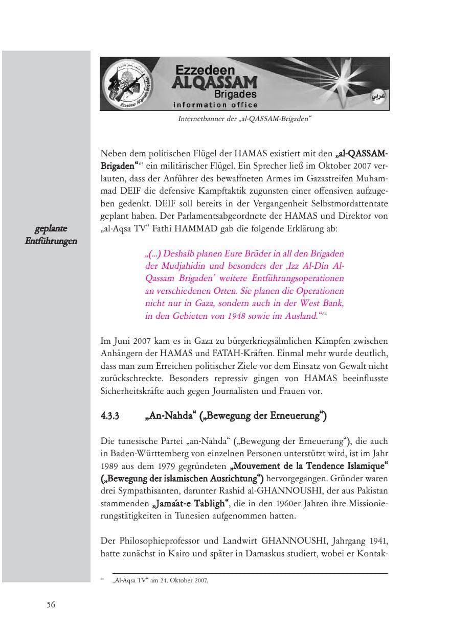 Seite 57 des Verfassungsschutzbericht 2007 Baden-Württemberg