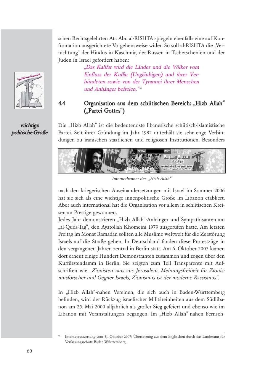 Seite 61 des Verfassungsschutzbericht 2007 Baden-Württemberg