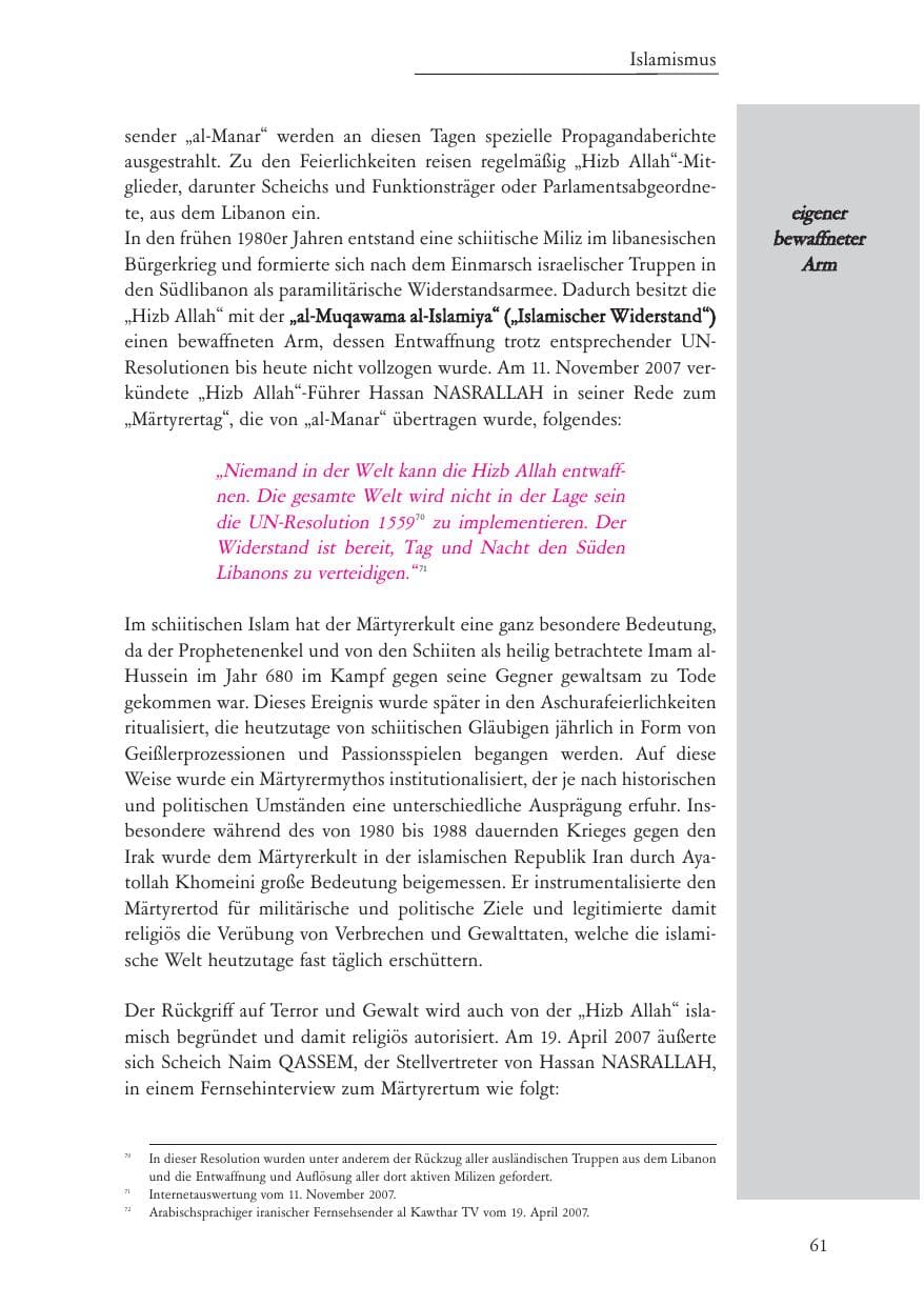 Seite 62 des Verfassungsschutzbericht 2007 Baden-Württemberg