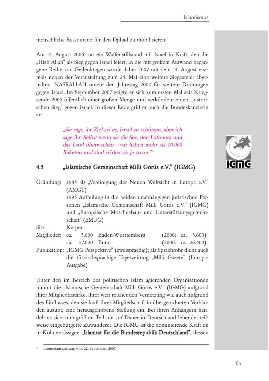 Seite 64 des Verfassungsschutzbericht 2007 Baden-Württemberg