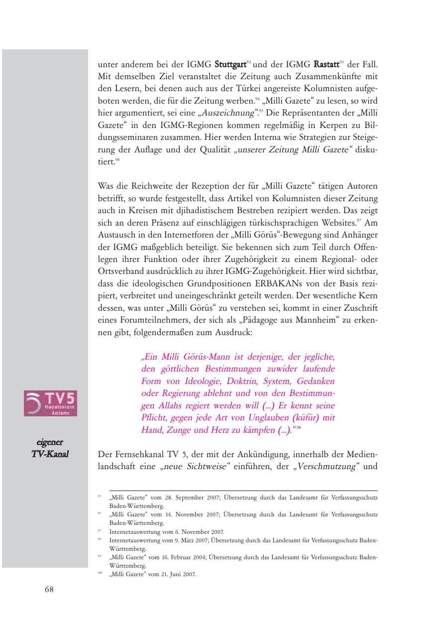 Seite 69 des Verfassungsschutzbericht 2007 Baden-Württemberg