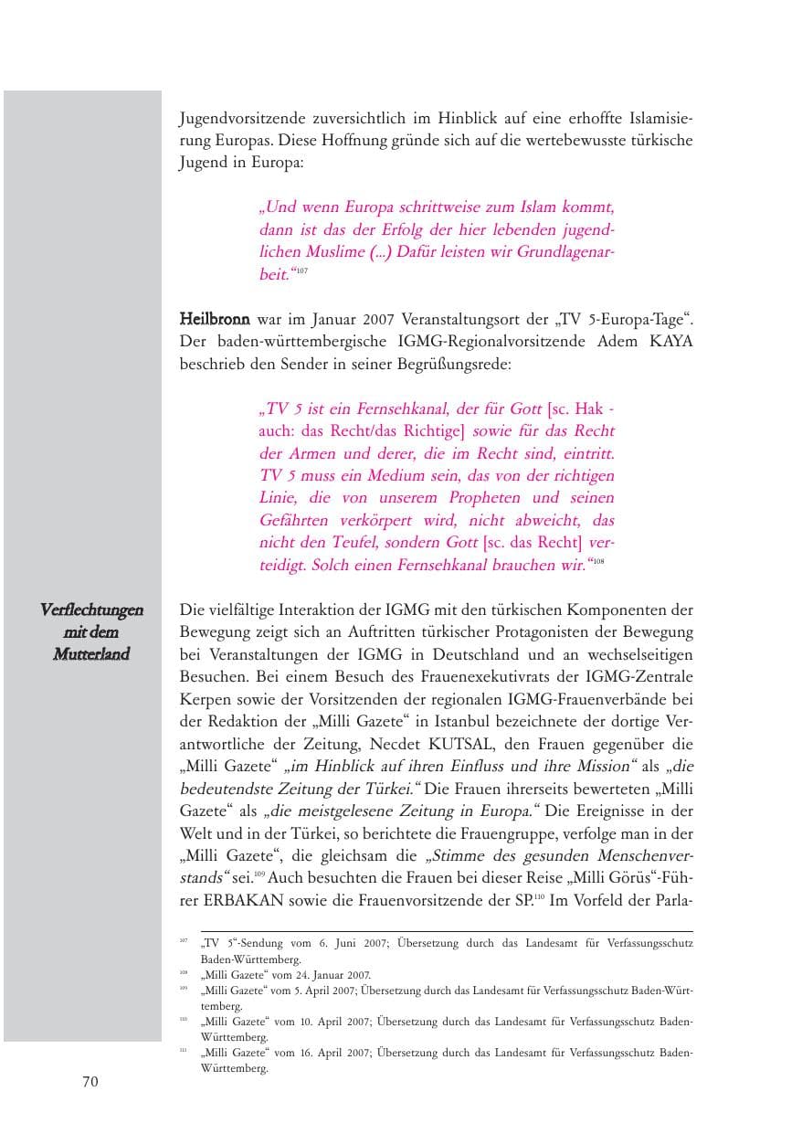 Seite 71 des Verfassungsschutzbericht 2007 Baden-Württemberg