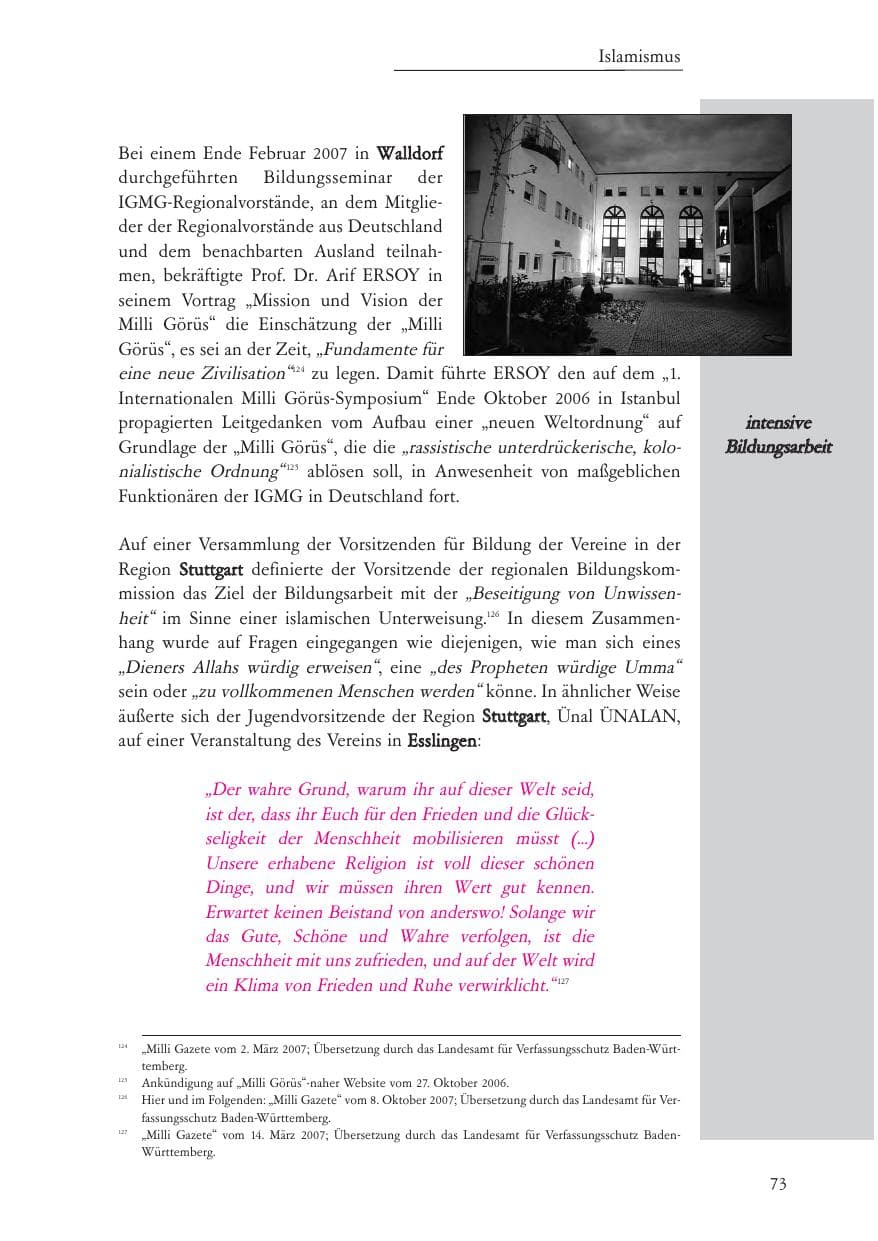 Seite 74 des Verfassungsschutzbericht 2007 Baden-Württemberg