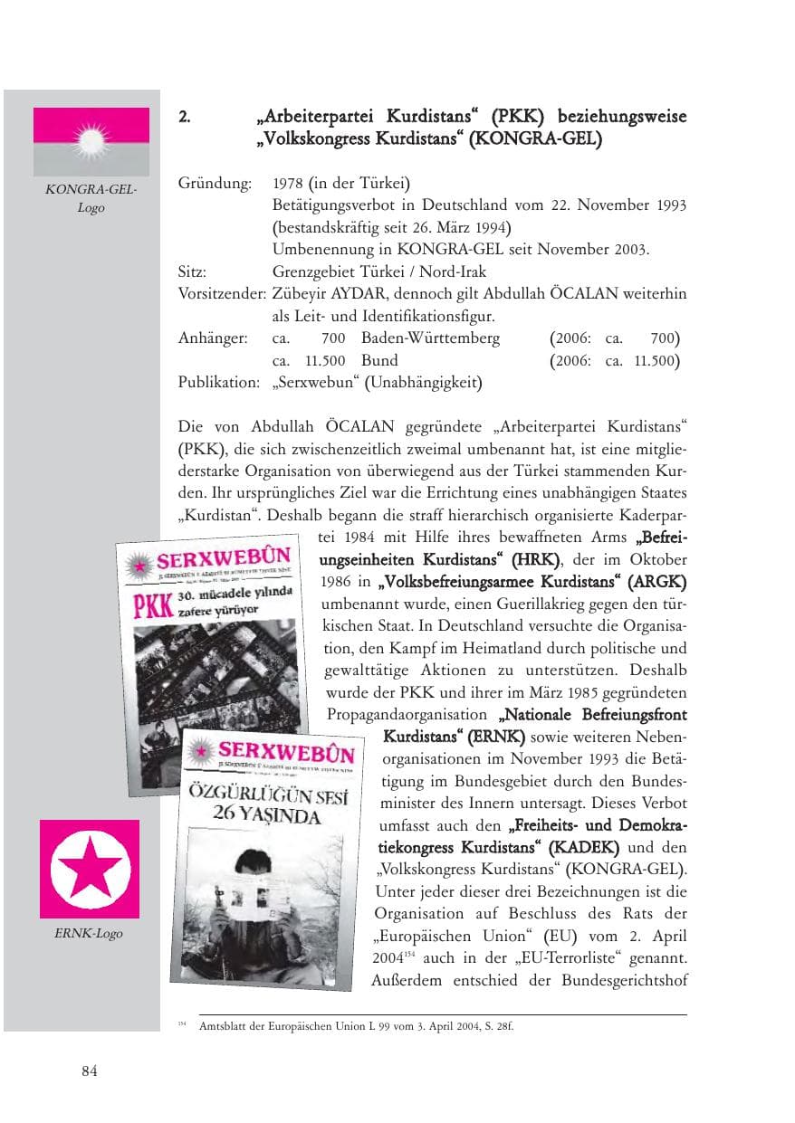Seite 85 des Verfassungsschutzbericht 2007 Baden-Württemberg