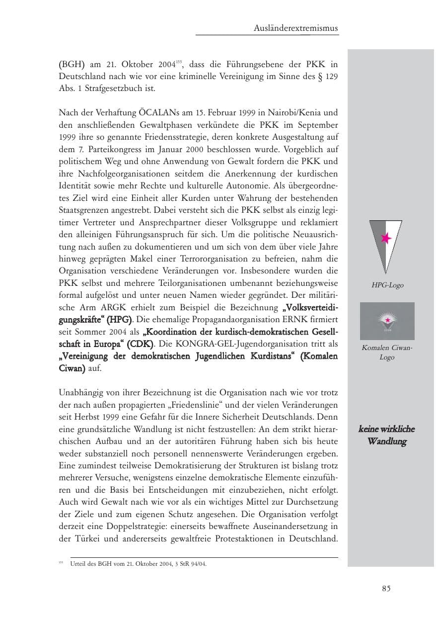 Seite 86 des Verfassungsschutzbericht 2007 Baden-Württemberg