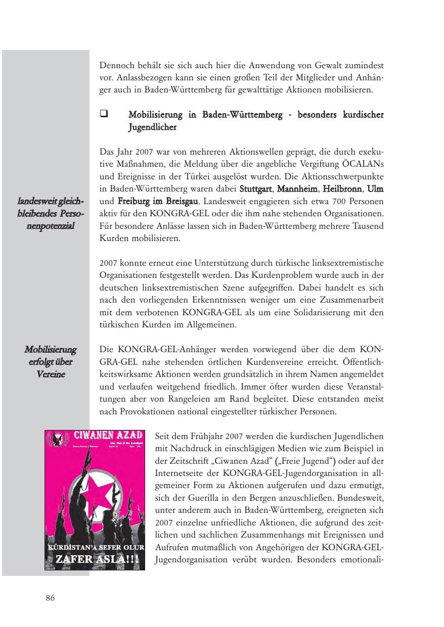 Seite 87 des Verfassungsschutzbericht 2007 Baden-Württemberg