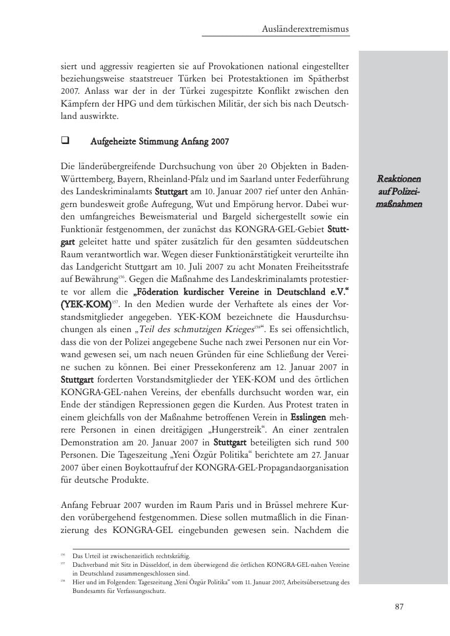 Seite 88 des Verfassungsschutzbericht 2007 Baden-Württemberg