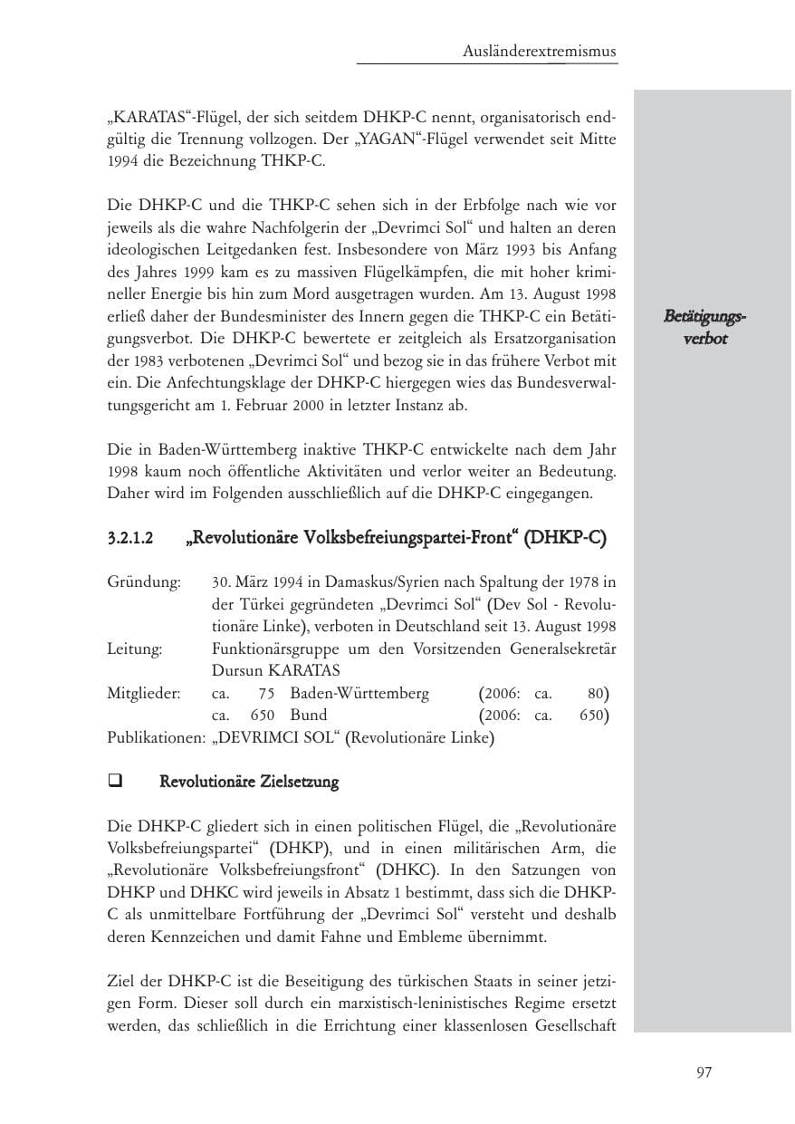 Seite 98 des Verfassungsschutzbericht 2007 Baden-Württemberg