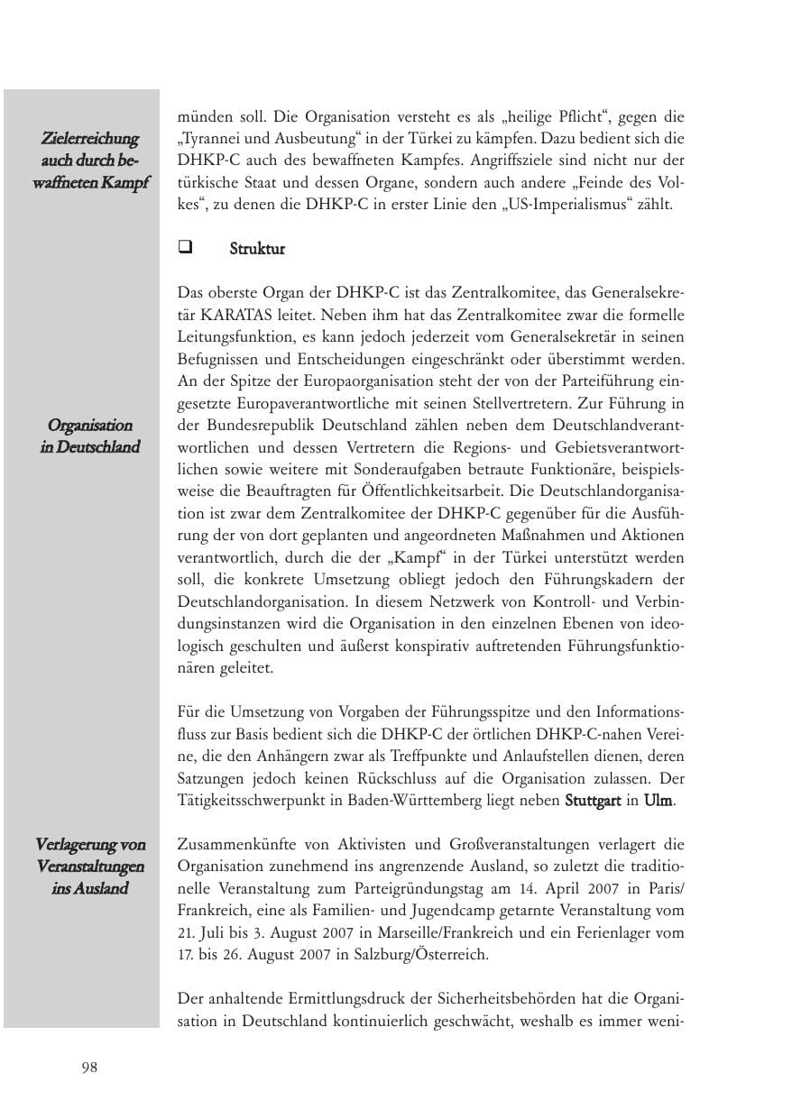 Seite 99 des Verfassungsschutzbericht 2007 Baden-Württemberg