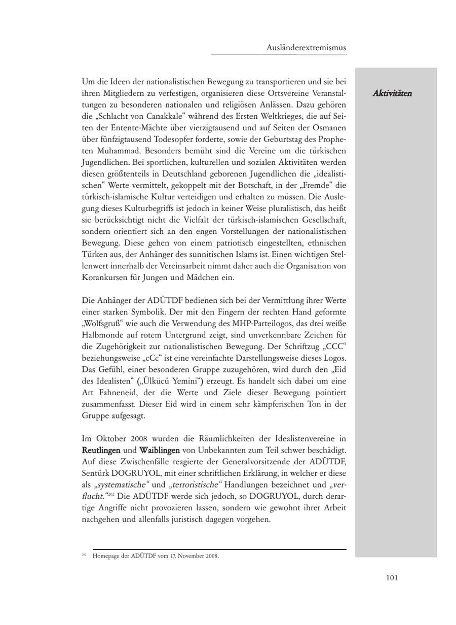 Seite 101 des Verfassungsschutzbericht 2008 Baden-Württemberg