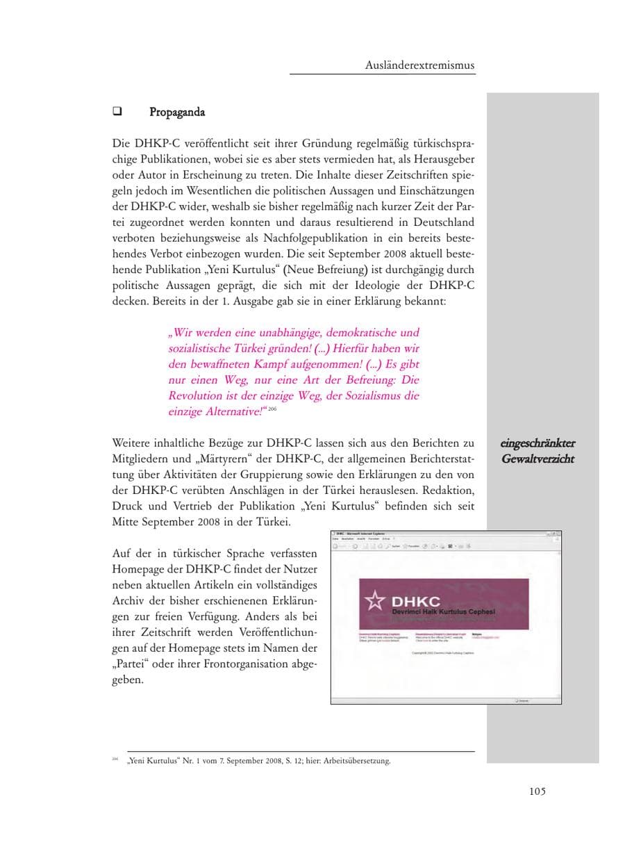 Seite 105 des Verfassungsschutzbericht 2008 Baden-Württemberg