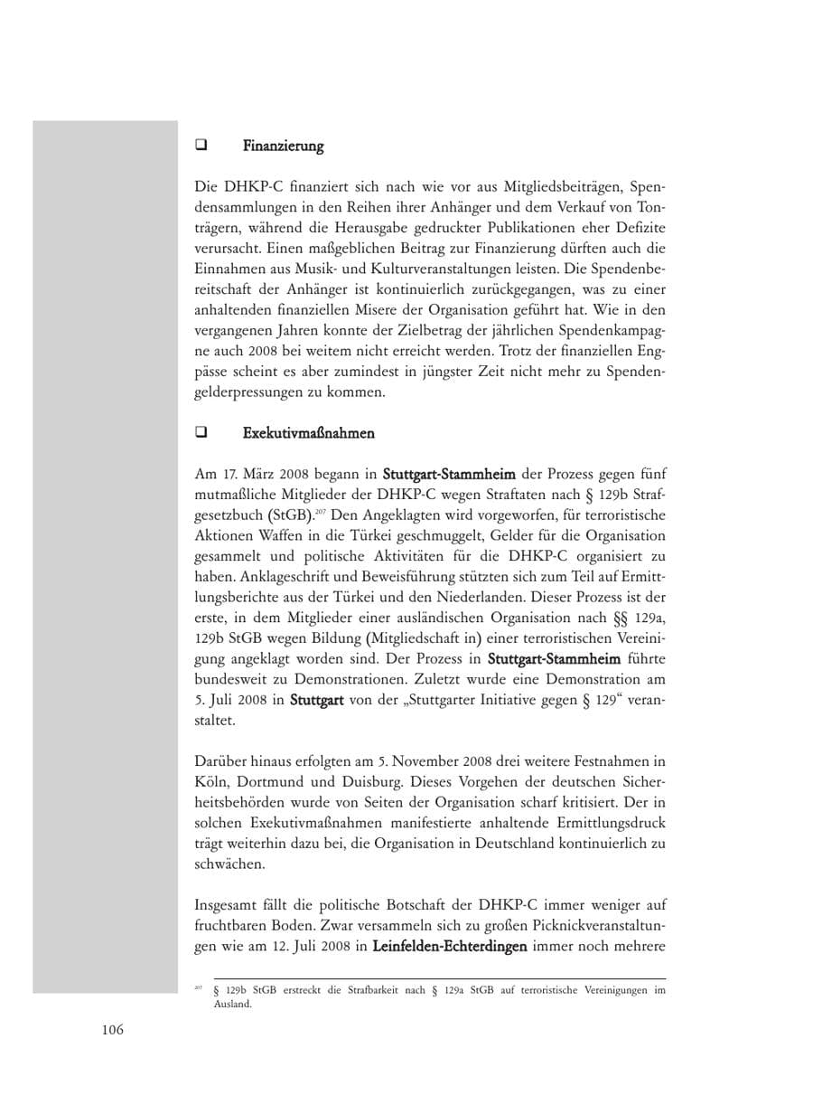 Seite 106 des Verfassungsschutzbericht 2008 Baden-Württemberg