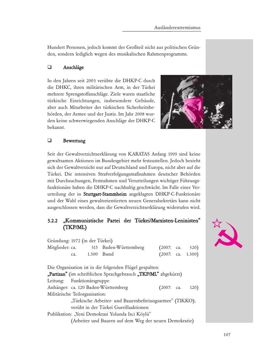 Seite 107 des Verfassungsschutzbericht 2008 Baden-Württemberg