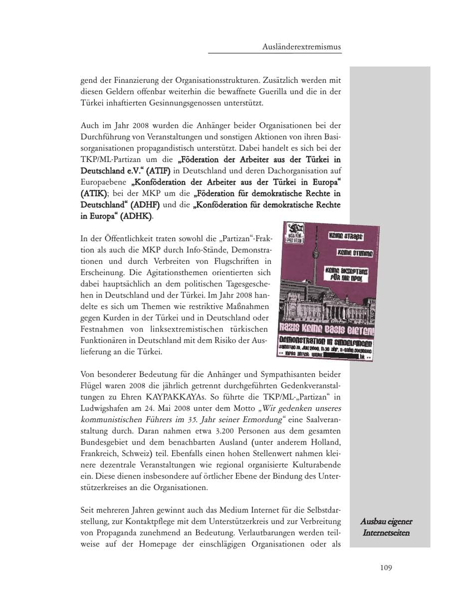 Seite 109 des Verfassungsschutzbericht 2008 Baden-Württemberg