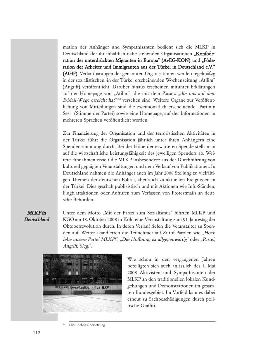 Seite 112 des Verfassungsschutzbericht 2008 Baden-Württemberg