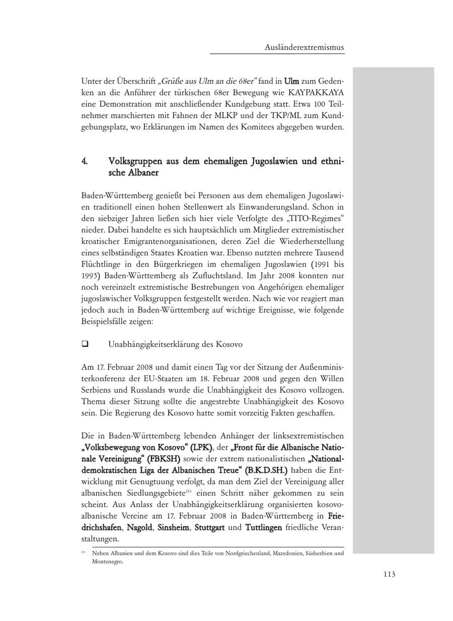 Seite 113 des Verfassungsschutzbericht 2008 Baden-Württemberg