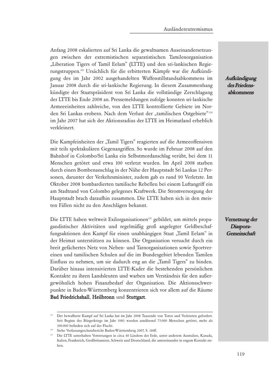 Seite 119 des Verfassungsschutzbericht 2008 Baden-Württemberg