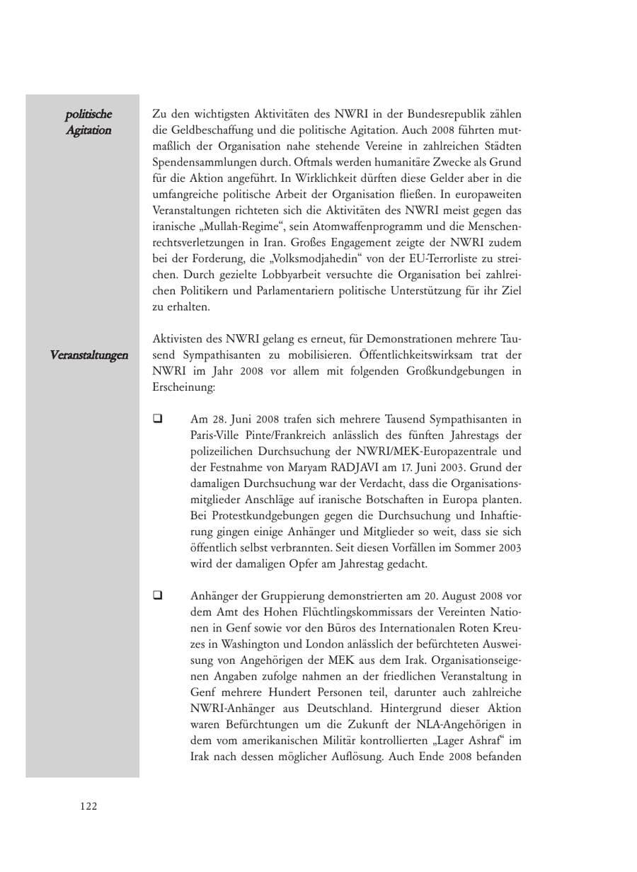 Seite 122 des Verfassungsschutzbericht 2008 Baden-Württemberg
