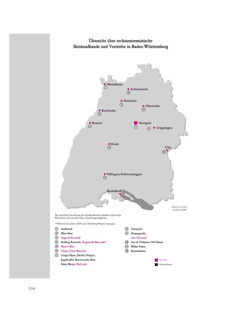 Seite 134 des Verfassungsschutzbericht 2008 Baden-Württemberg