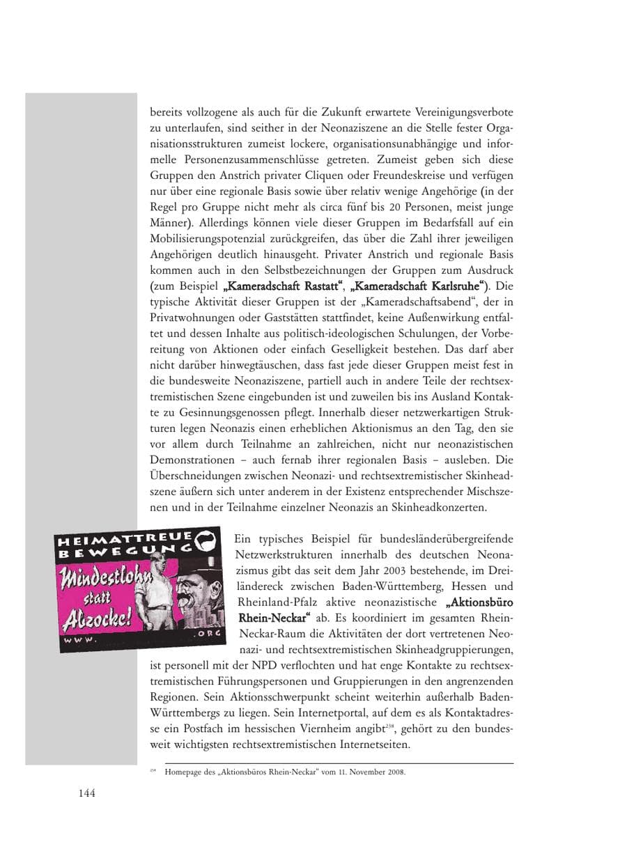Seite 144 des Verfassungsschutzbericht 2008 Baden-Württemberg