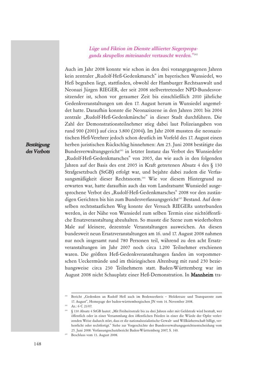 Seite 148 des Verfassungsschutzbericht 2008 Baden-Württemberg