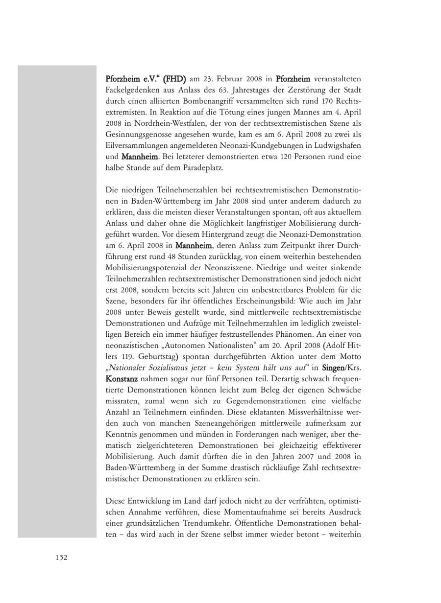 Seite 152 des Verfassungsschutzbericht 2008 Baden-Württemberg