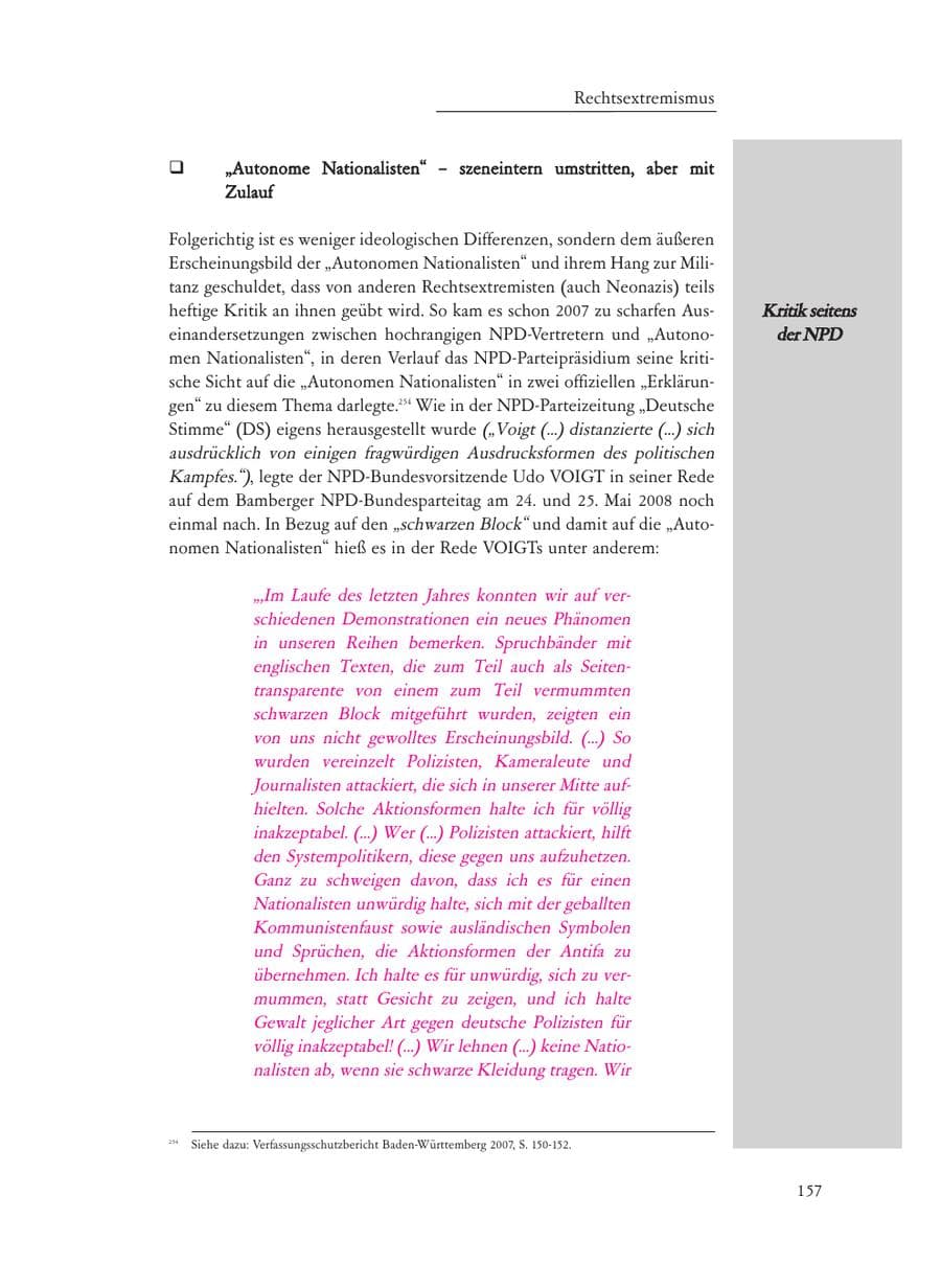 Seite 157 des Verfassungsschutzbericht 2008 Baden-Württemberg