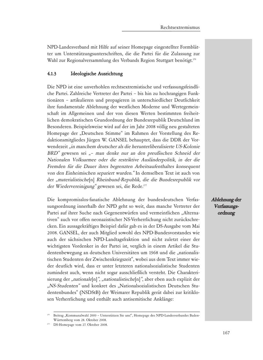 Seite 167 des Verfassungsschutzbericht 2008 Baden-Württemberg