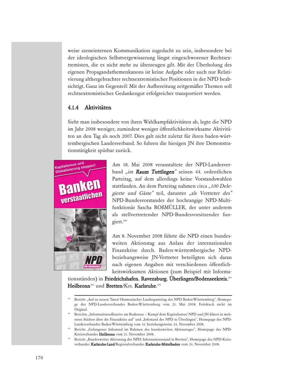 Seite 170 des Verfassungsschutzbericht 2008 Baden-Württemberg