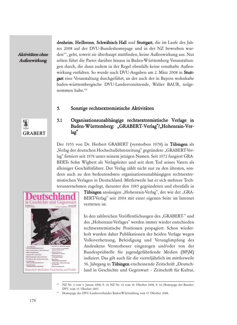 Seite 176 des Verfassungsschutzbericht 2008 Baden-Württemberg