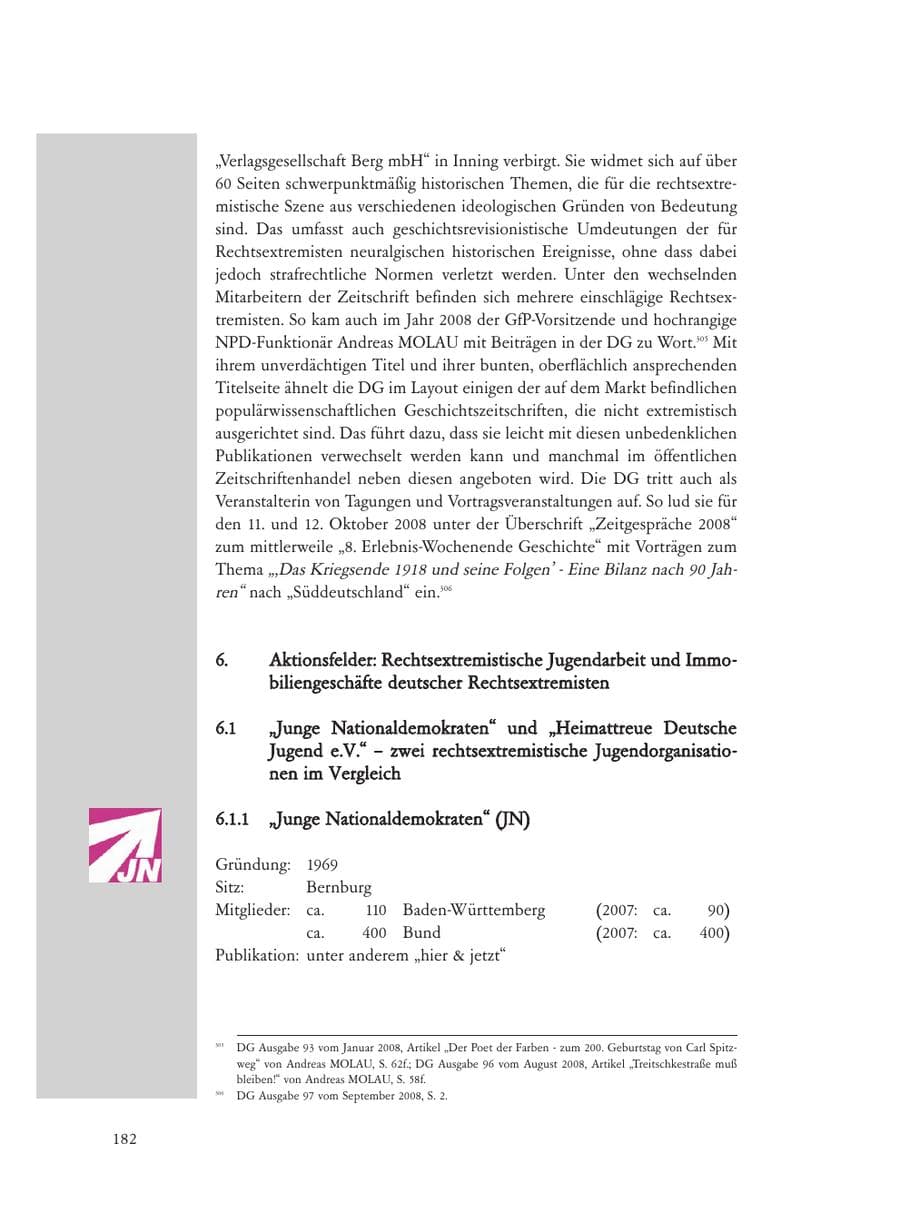Seite 182 des Verfassungsschutzbericht 2008 Baden-Württemberg