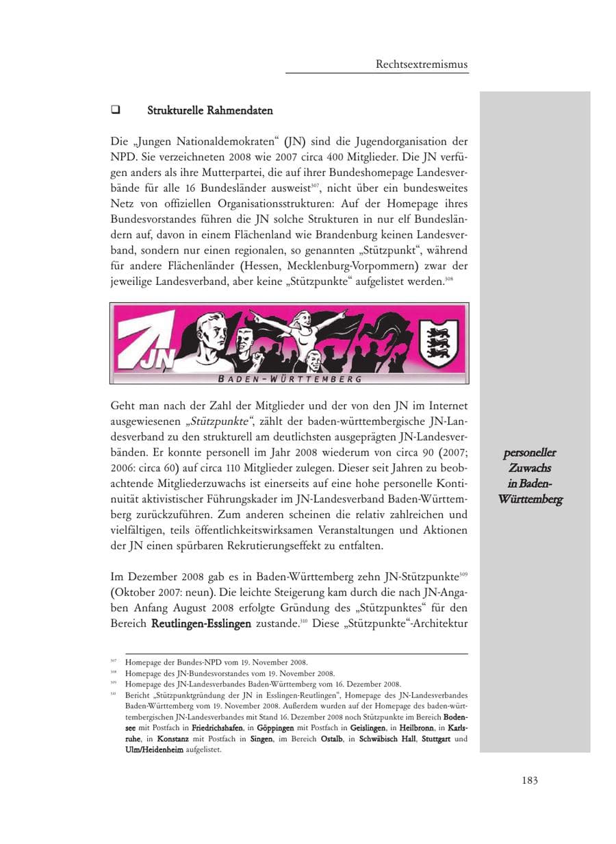 Seite 183 des Verfassungsschutzbericht 2008 Baden-Württemberg