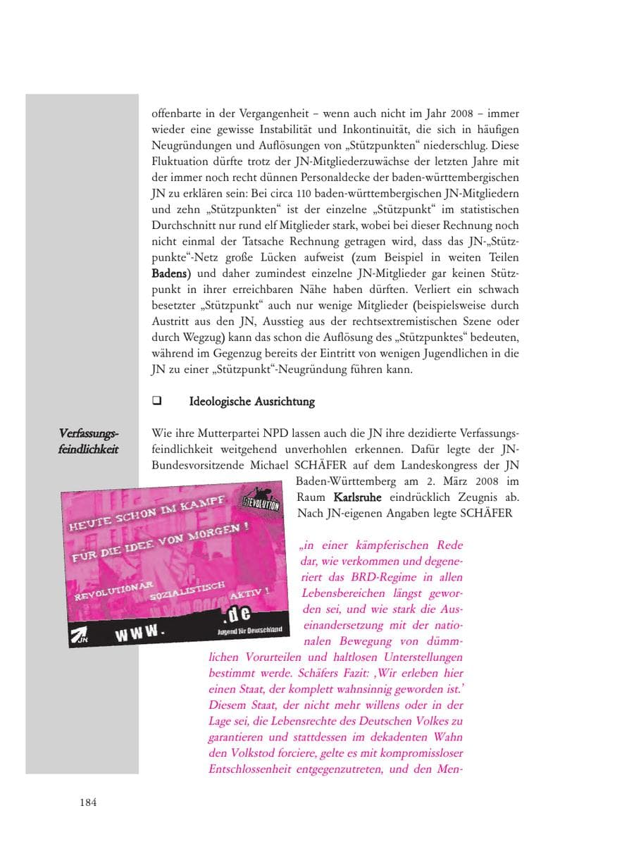 Seite 184 des Verfassungsschutzbericht 2008 Baden-Württemberg
