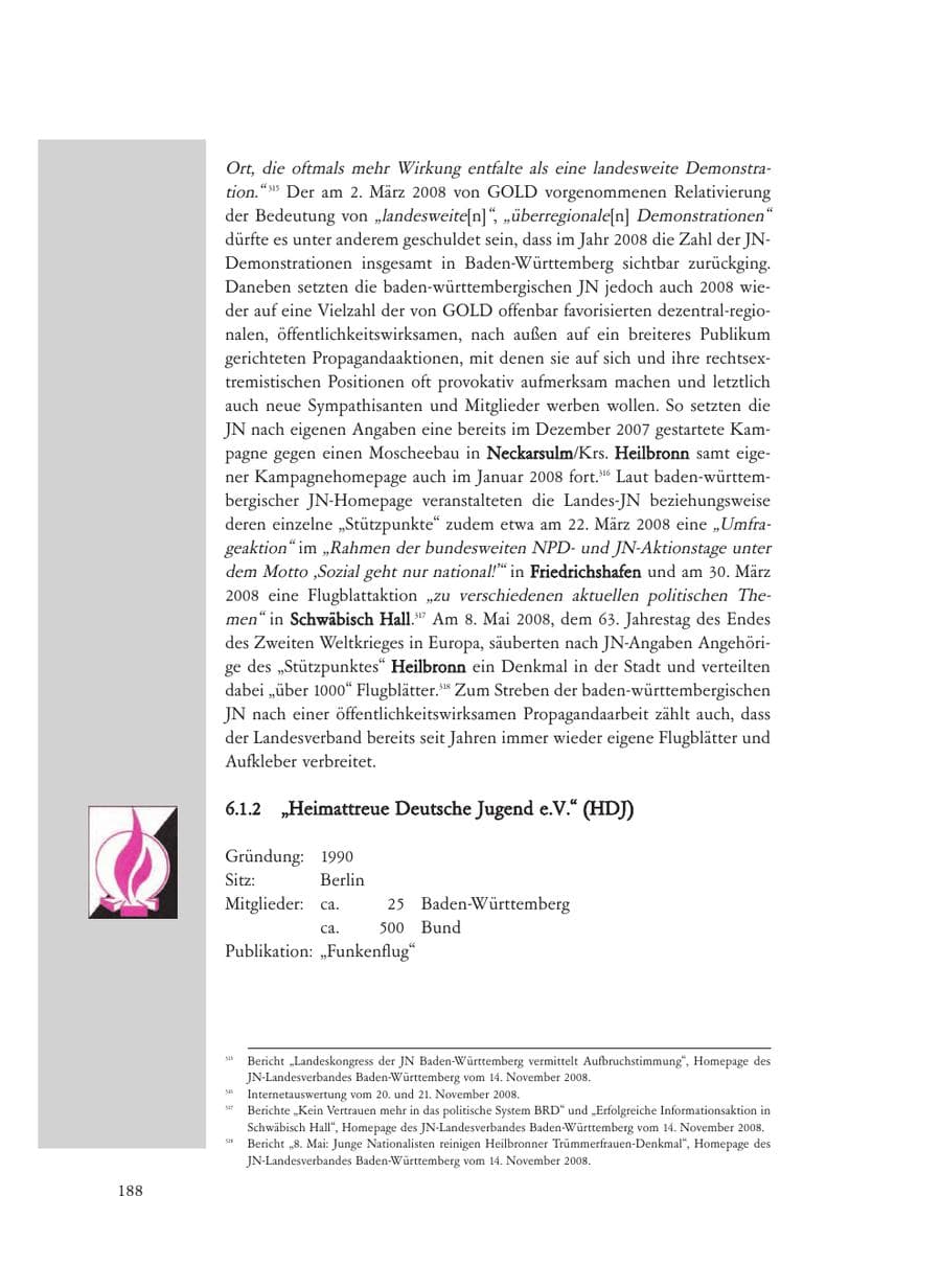 Seite 188 des Verfassungsschutzbericht 2008 Baden-Württemberg