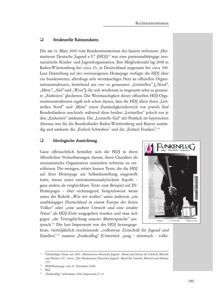 Seite 189 des Verfassungsschutzbericht 2008 Baden-Württemberg