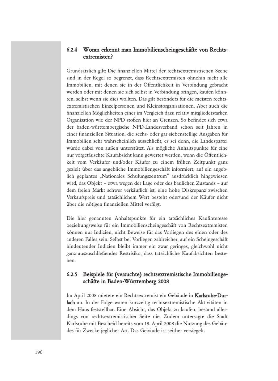 Seite 196 des Verfassungsschutzbericht 2008 Baden-Württemberg