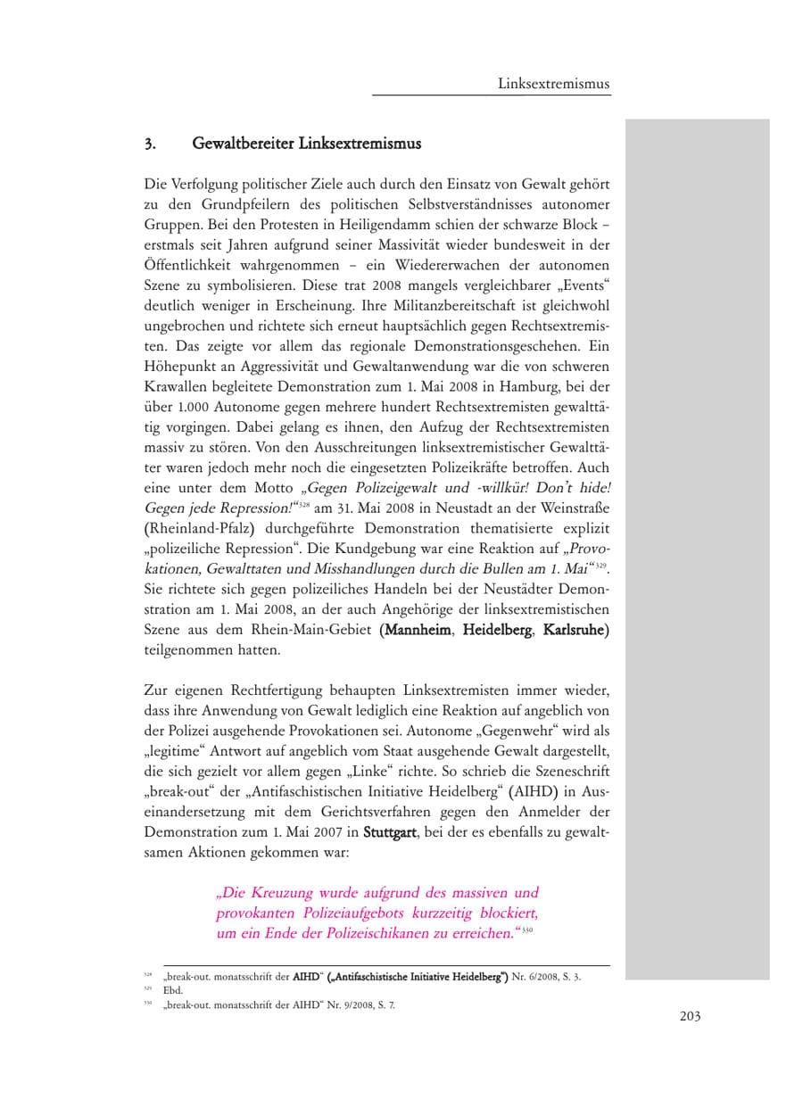 Seite 203 des Verfassungsschutzbericht 2008 Baden-Württemberg