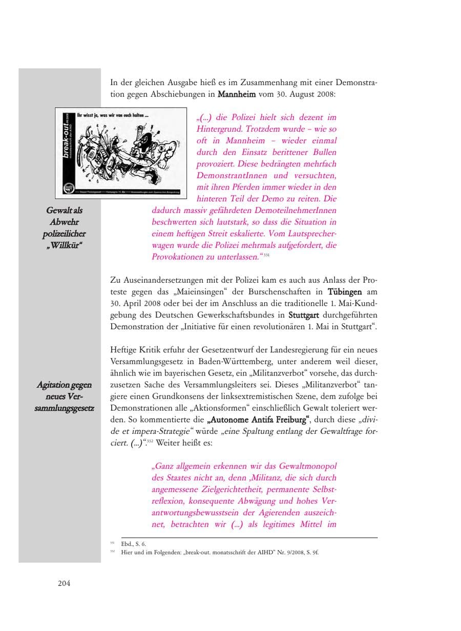 Seite 204 des Verfassungsschutzbericht 2008 Baden-Württemberg