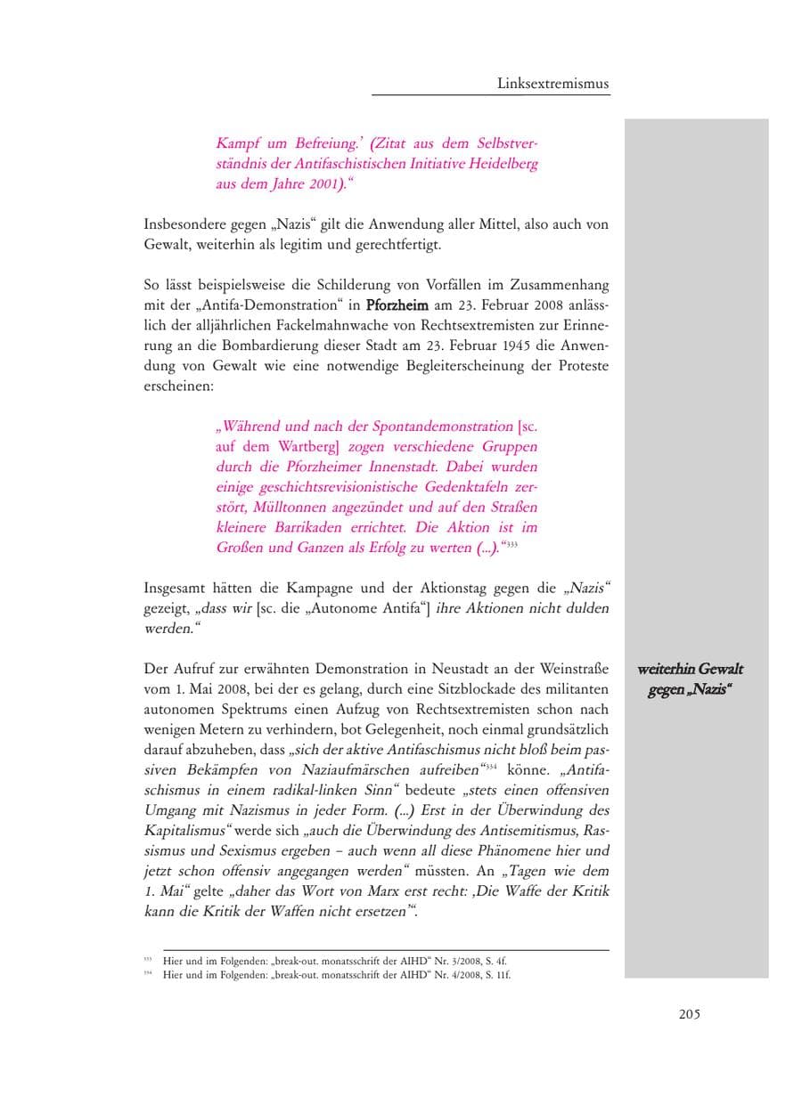 Seite 205 des Verfassungsschutzbericht 2008 Baden-Württemberg