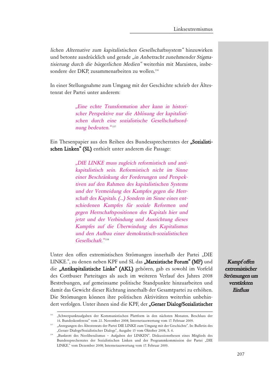 Seite 207 des Verfassungsschutzbericht 2008 Baden-Württemberg