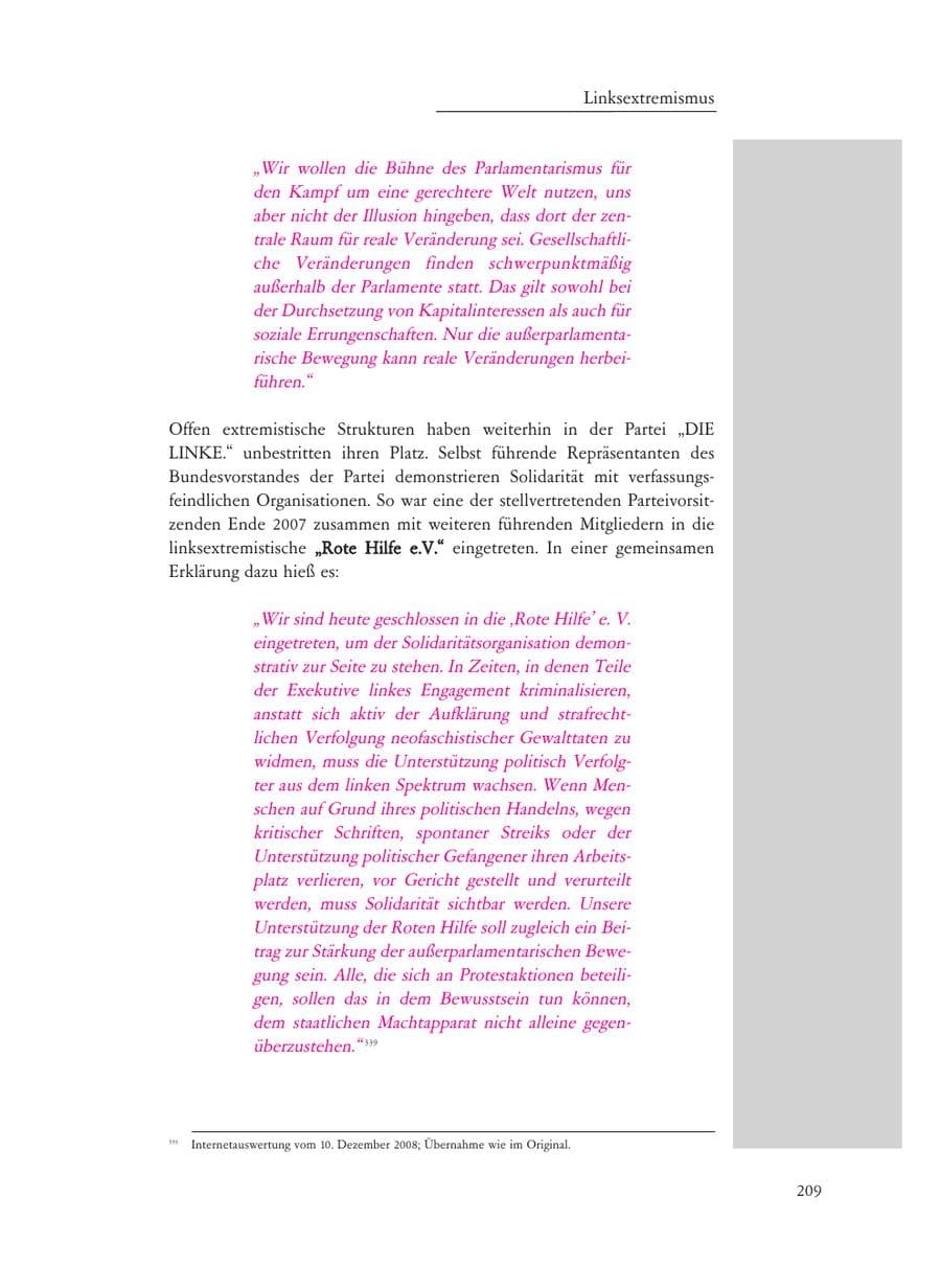 Seite 209 des Verfassungsschutzbericht 2008 Baden-Württemberg