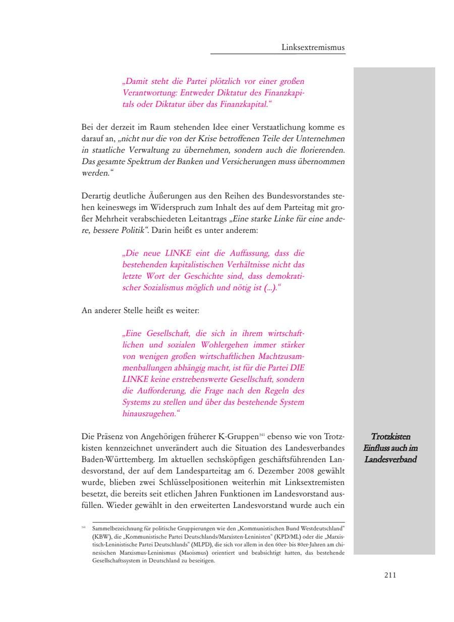 Seite 211 des Verfassungsschutzbericht 2008 Baden-Württemberg