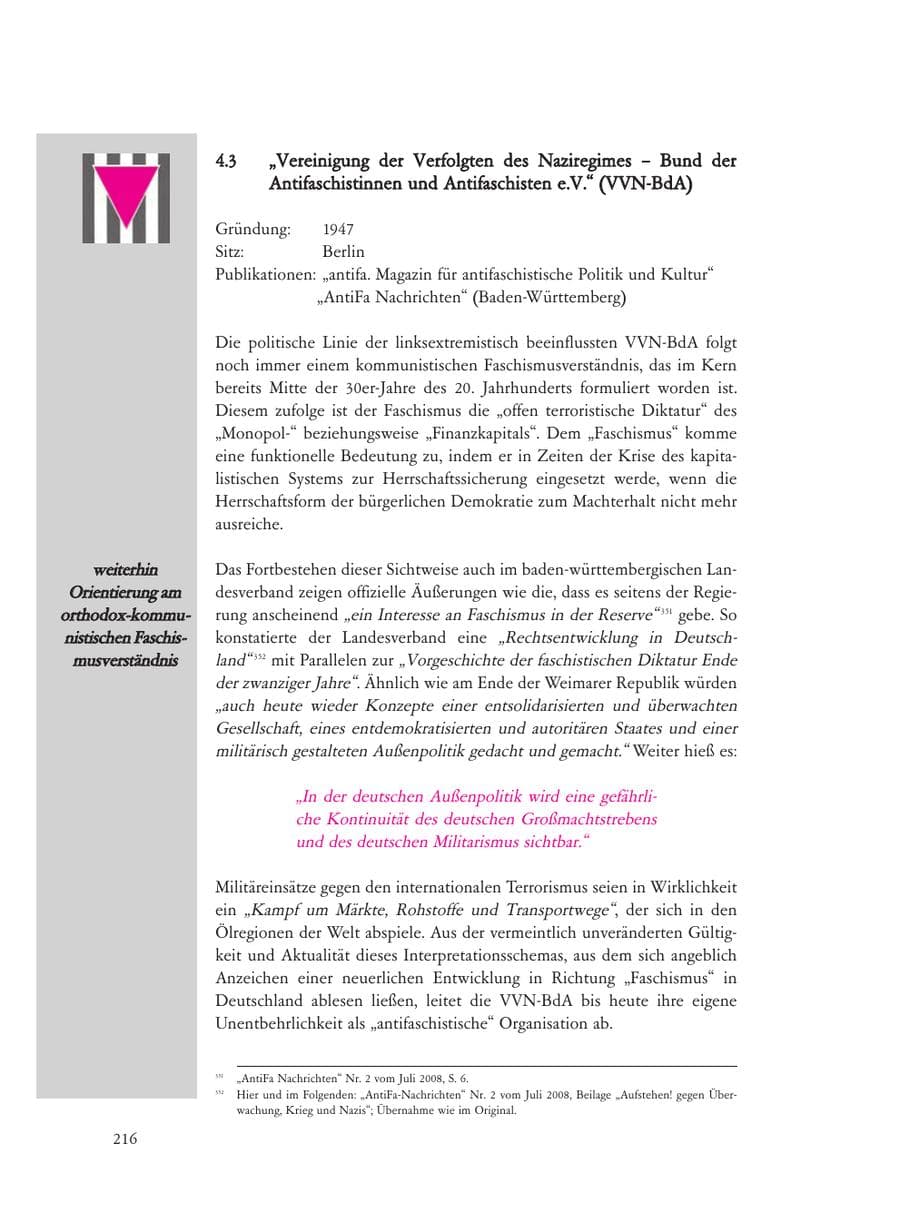 Seite 216 des Verfassungsschutzbericht 2008 Baden-Württemberg
