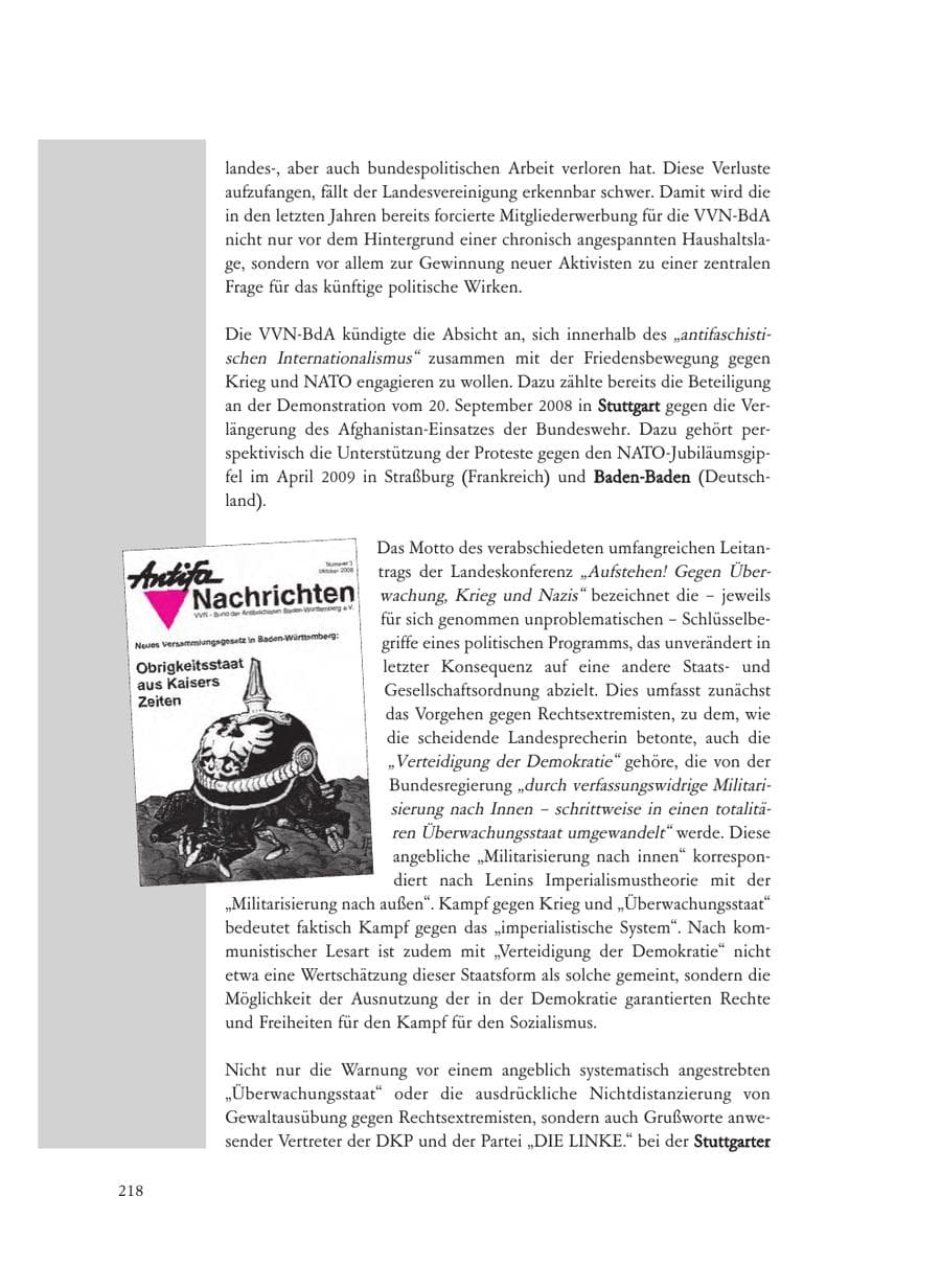 Seite 218 des Verfassungsschutzbericht 2008 Baden-Württemberg