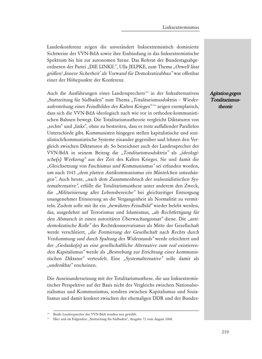 Seite 219 des Verfassungsschutzbericht 2008 Baden-Württemberg