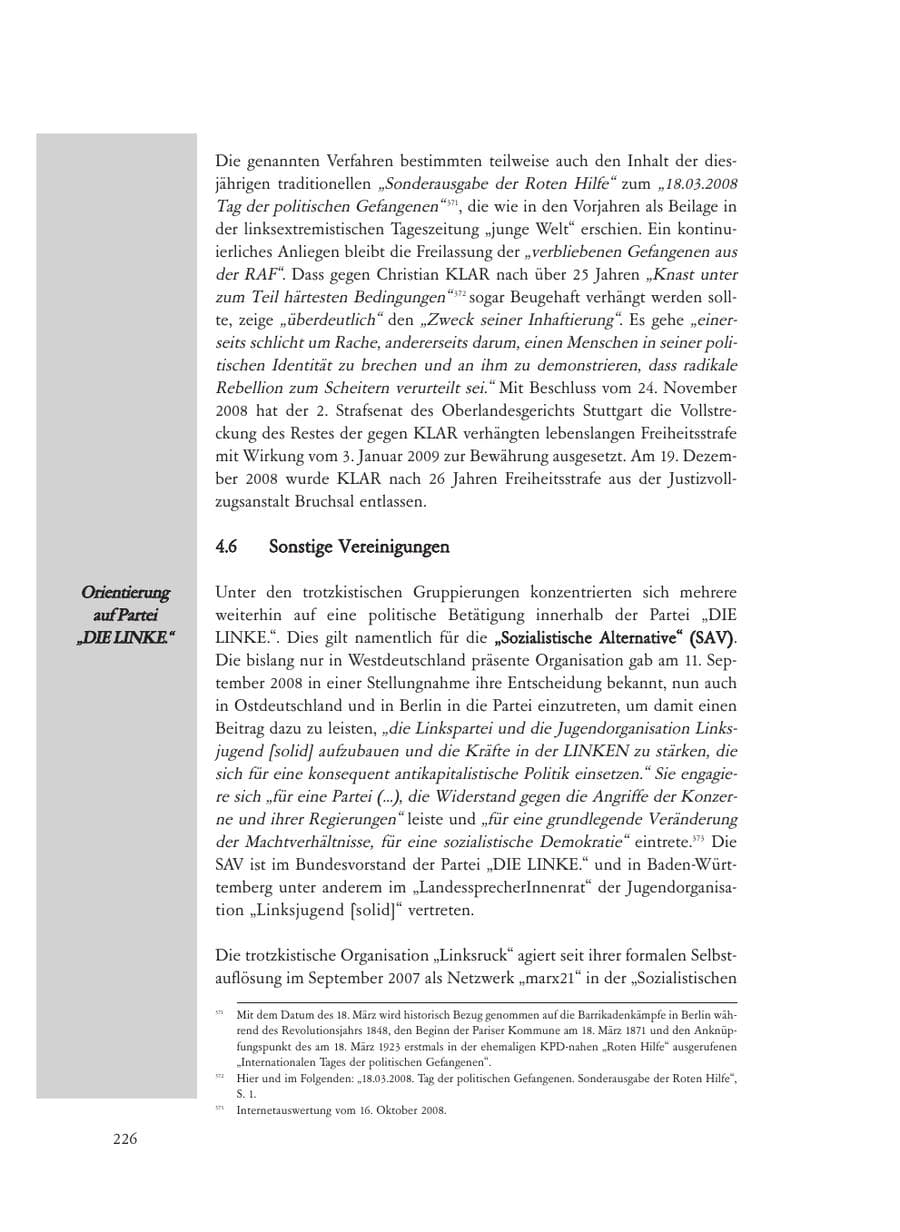 Seite 226 des Verfassungsschutzbericht 2008 Baden-Württemberg