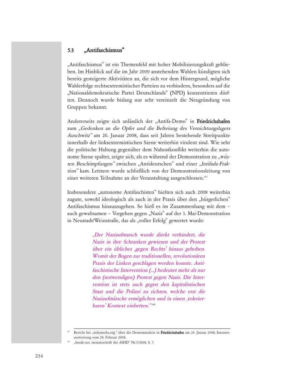 Seite 234 des Verfassungsschutzbericht 2008 Baden-Württemberg